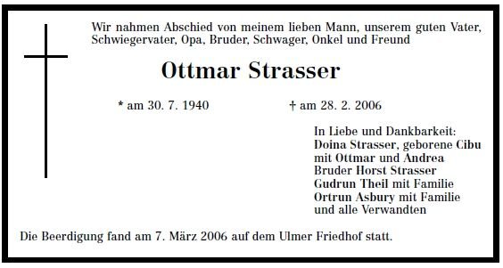 Strasser Ottmar 1940-2006 Todesanzeige